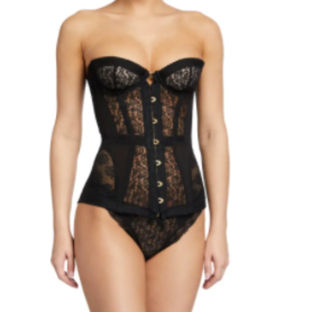 Agent Provocateur Mercy Lace-Inset Corset in Black Lace